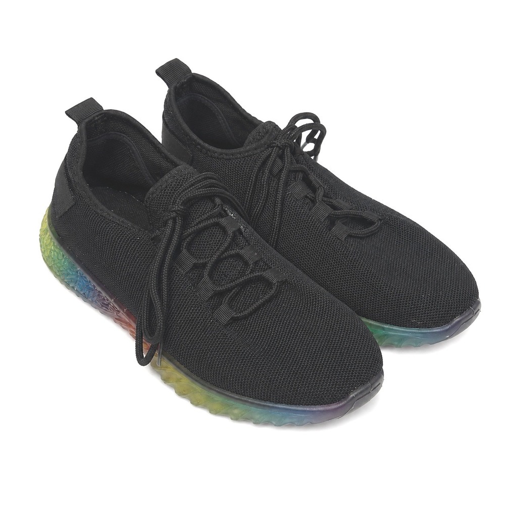 Wanted‎ Affinity Size 9 Black Knit Rainbow Sole Athletic Streetwear Runners
